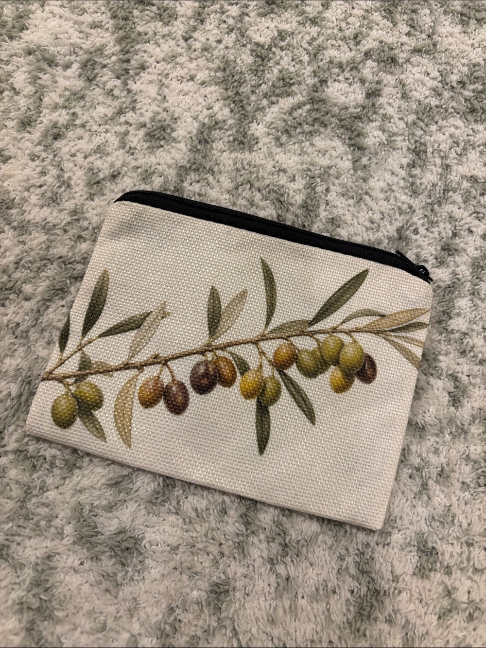 Tuscan Olive Branch Poly Canvas Zip Pouch Coin Jewelry Travel Purse NWT 5.75x4.5